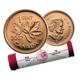 2007 MAGNETIC Canadian 1-Cent Maple Leaf Twig Penny Mint Wrap Coin Roll
