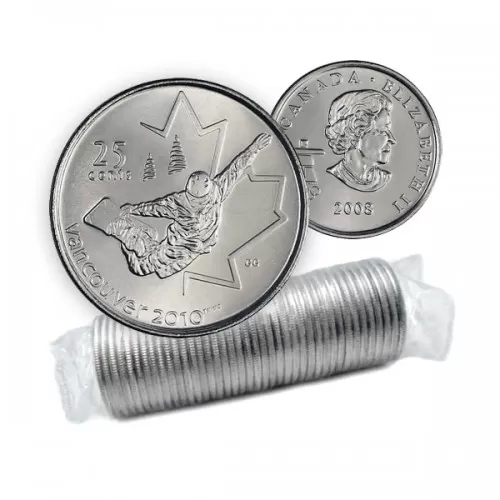 2008 Canadian 25-Cent Vancouver 2010 Olympics: Snowboarding Quarter Original Coin Roll 