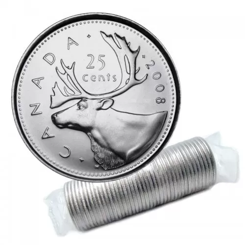 2008 Canadian 25-Cent Caribou Quarter Original Coin Roll