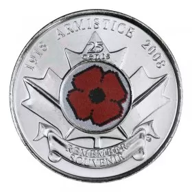 2008 (1918-) Canadian 25-Cent Poppy Armistice 90th Anniv Coloured Quarter Coin (Brilliant Uncirculated)