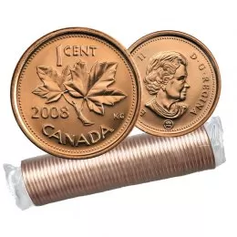 2008 MAGNETIC Canadian 1-Cent Maple Leaf Twig Penny Original Coin Roll