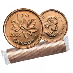 2008 MAGNETIC Canadian 1-Cent Maple Leaf Twig Penny Original Coin Roll