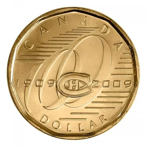 2009 (1909-) Canadian $1 Montreal Canadiens Centennial Loonie Dollar (Uncirculated)-slightly toned