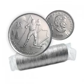 2009 Canadian 25-Cent Vancouver 2010 Olympics: Cross Country Skiing Quarter Original Coin Roll