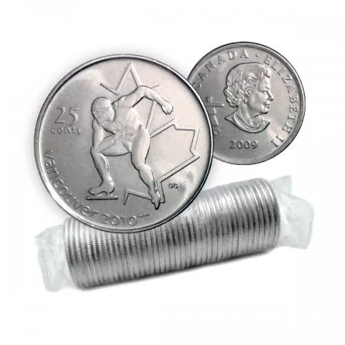 2009 Canadian 25-Cent Vancouver 2010 Olympics: Speed Skating Quarter Original Coin Roll 