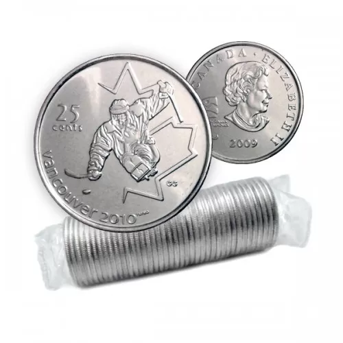 2009 Canadian 25-Cent Vancouver 2010 Paralympics: Ice Sledge Hockey Quarter Original Coin Roll 
