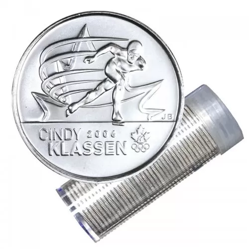 2009 Canadian 25-Cent Golden Moments: Cindy Klassen Non-Coloured Quarter Roll in Coin Tube (Brilliant Uncirculated)