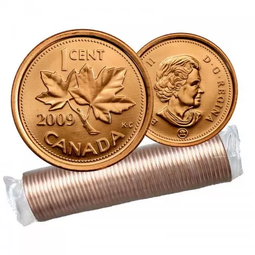 2009 MAGNETIC Canadian 1-Cent Maple Leaf Twig Penny Original Coin Roll