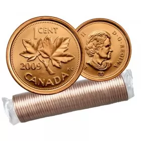 2009 NON-MAGNETIC Canadian 1-Cent Maple Leaf Twig Penny Original Coin Roll
