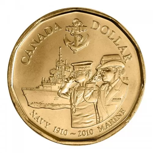 2010 (1910-) Canadian $1 Navy 100th Anniversary Loonie Dollar Coin (Brilliant Uncirculated)