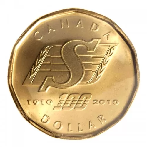 2010 (1910-) Canadian $1 Saskatchewan Roughriders Centennial Loonie Dollar (Brilliant Uncirculated)