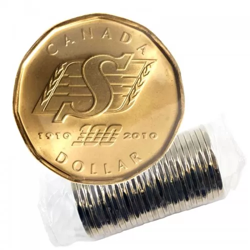 2010 (1910-) Canadian $1 Saskatchewan Roughriders Centennial Loonie Dollar Original Coin Roll