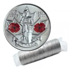 2010 (1945-) Canadian 25-Cent Remembrance Poppy/WWII 65th Anniv Coloured Quarter Original Coin Roll