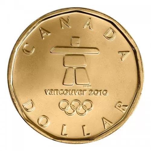 2010 Canadian $1 Vancouver Olympics Inukshuk Lucky Loonie Dollar Coin (Brilliant Uncirculated)
