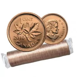 2010 NON-MAGNETIC Canadian 1-Cent Maple Leaf Twig Penny Original Coin Roll 