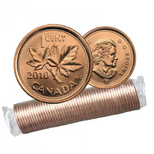 2010 NON-MAGNETIC Canadian 1-Cent Maple Leaf Twig Penny Original Coin Roll 