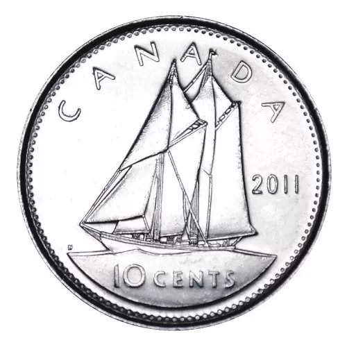 2011 Canadian 10-Cent Bluenose Schooner Dime Coin (Brilliant Uncirculated)