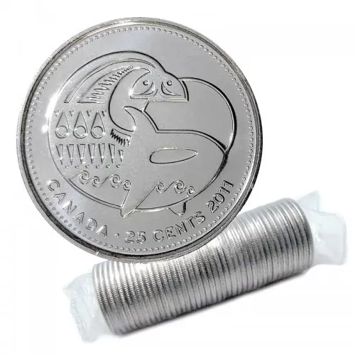 2011 Canadian 25-Cent Legendary Nature: Orca Whale Non-coloured Quarter Original Coin Roll