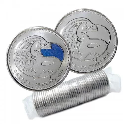 2011 Canadian 25-Cent Legendary Nature: Orca Whale Quarter Original Coin Roll (Some Coloured)
