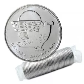 2011 Canadian 25-Cent Legendary Nature: Peregrine Falcon Non-coloured Quarter Original Coin Roll