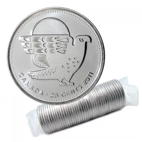 2011 Canadian 25-Cent Legendary Nature: Peregrine Falcon Non-coloured Quarter Original Coin Roll