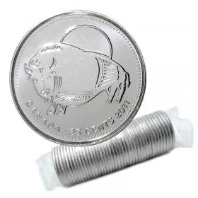 2011 Canadian 25-Cent Legendary Nature: Wood Bison Non-coloured Quarter Original Coin Roll