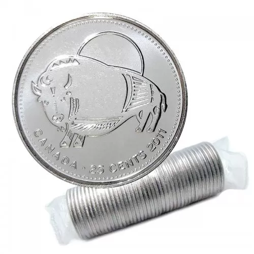 2011 Canadian 25-Cent Legendary Nature: Wood Bison Non-coloured Quarter Original Coin Roll