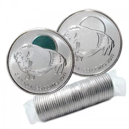 2011 Canadian 25-Cent Legendary Nature: Wood Bison Quarter Original Coin Roll (Some Coloured)