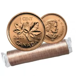 2011 NON-MAGNETIC Canadian 1-Cent Maple Leaf Twig Penny Original Coin Roll 