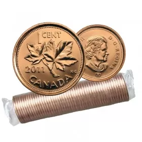 2011 NON-MAGNETIC Canadian 1-Cent Maple Leaf Twig Penny Original Coin Roll 
