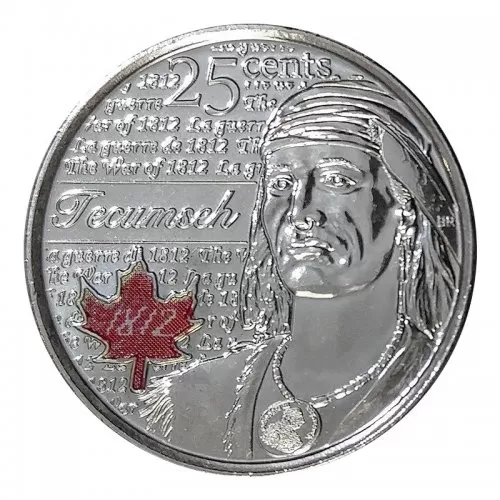 2012 Canadian 25-Cent Heroes of 1812: Tecumseh Coloured Quarter Coin (Brilliant Uncirculated)