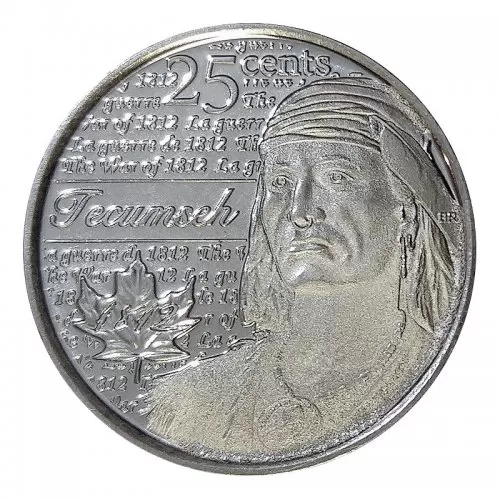2012 Canadian 25-Cent Heroes of 1812: Tecumseh Non-coloured Quarter Coin (Brilliant Uncirculated)