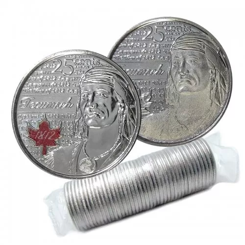 2012 Canadian 25-Cent Heroes of 1812: Tecumseh Quarter Original Coin Roll (Some Coloured)