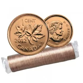 2012 NON-MAGNETIC Canadian 1-Cent Maple Leaf Twig Penny Original Coin Roll 