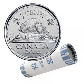 2014 Canadian 5-Cent Beaver Nickel Paper Wrap Coin Roll