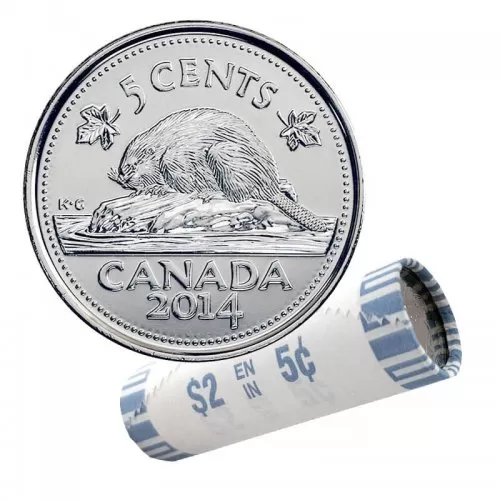 2014 Canadian 5-Cent Beaver Nickel Paper Wrap Coin Roll