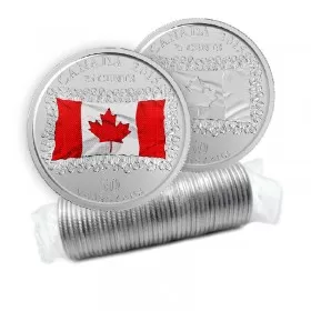 2015 Canadian 25-Cent National Flag 50 Years Quarter Original Coin Roll (Some Coloured)
