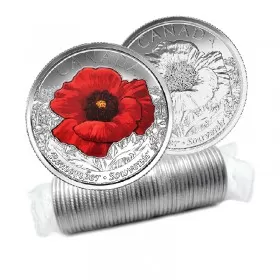 2015 Canadian 25-Cent Remembrance Poppy Quarter Original Coin Roll (Some Coloured)