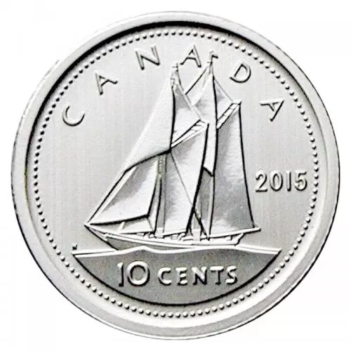 2015 Canadian 10-Cent Bluenose Schooner Dime Coin (Brilliant Uncirculated)