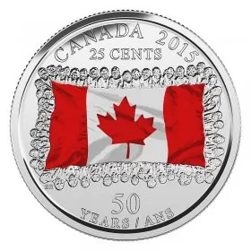 2015 Canadian 25-Cent National Flag 50 Years Coloured Quarter Coin (Brilliant Uncirculated)
