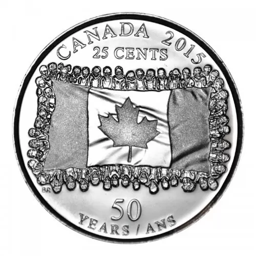 2015 Canadian 25-Cent National Flag 50 Years Non-Coloured Quarter Coin (Brilliant Uncirculated)