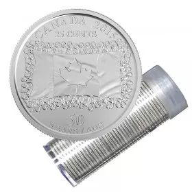2015 Canadian 25-Cent National Flag 50 Years Quarter Non-Coloured Roll in Coin Tube (Brilliant Uncirculated)