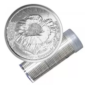 2015 Canadian 25-Cent Remembrance Poppy Quarter Non-Coloured Roll in Coin Tube (Brilliant Uncirculated)