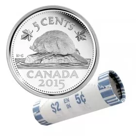 2015 Canadian 5-Cent Beaver Nickel Original Coin Roll