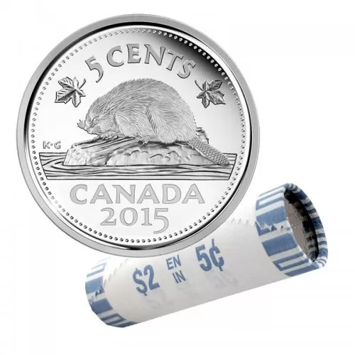2015 Canadian 5-Cent Beaver Nickel Original Coin Roll