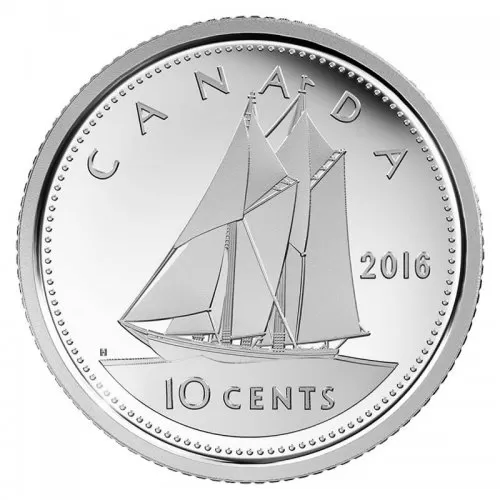 2016 Canadian 10-Cent Bluenose Schooner Dime Coin (Brilliant Uncirculated)