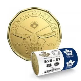 2017 (1917-) Canadian $1 Toronto Maple Leafs® 100th Anniv Loonie Dollar Special Wrap Coin Roll