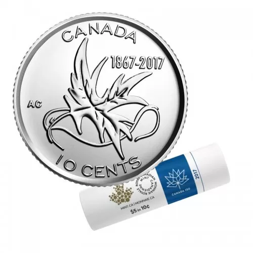 2017 (1867-) Canadian 10-Cent Wings of Peace 150th Anniv Dime Special Wrap Coin Roll