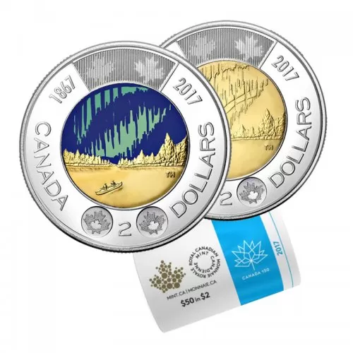 2017 (1867-) Canadian $2 Dance Of The Spirits Toonie Special Wrap Coin Roll (Some Coloured, Glow In The Dark)