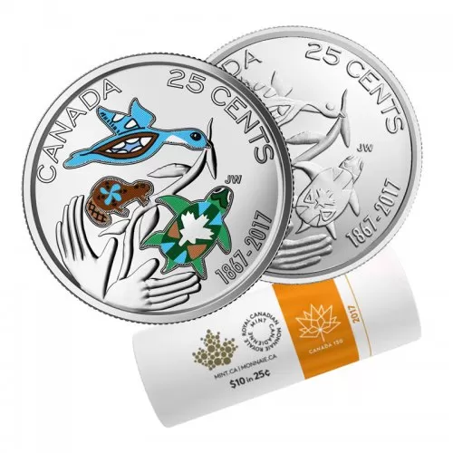 2017 (1867-) Canadian 25-Cent Hope For A Green Future 150th Anniv Quarter Special Wrap Coin Roll (Some Coloured) 